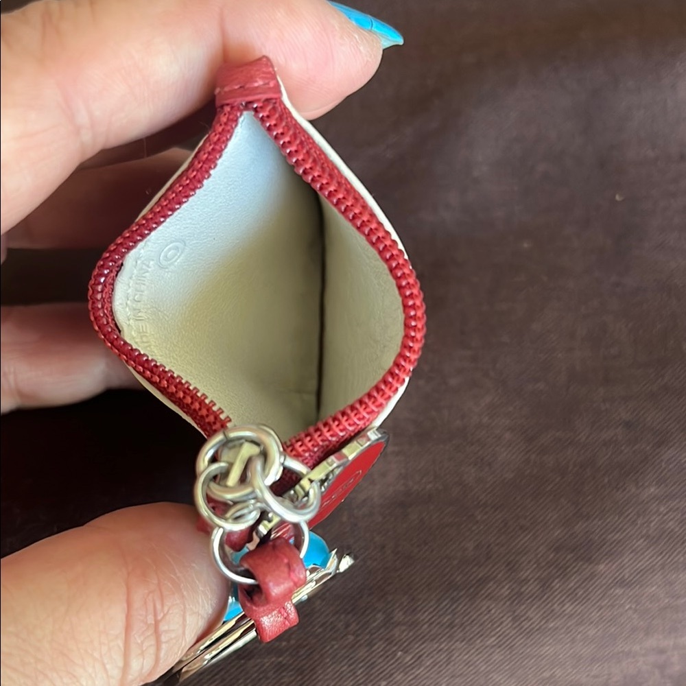 Coach Red and White Keychain Wallet with Heart Charm - Picture 6 of 7